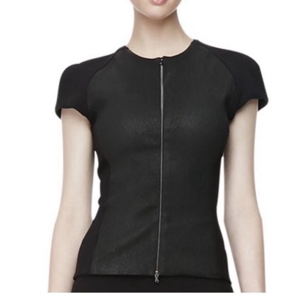 L'AGENCE Tops - L’ANGENCE Ponte Leather Zip Front Top
